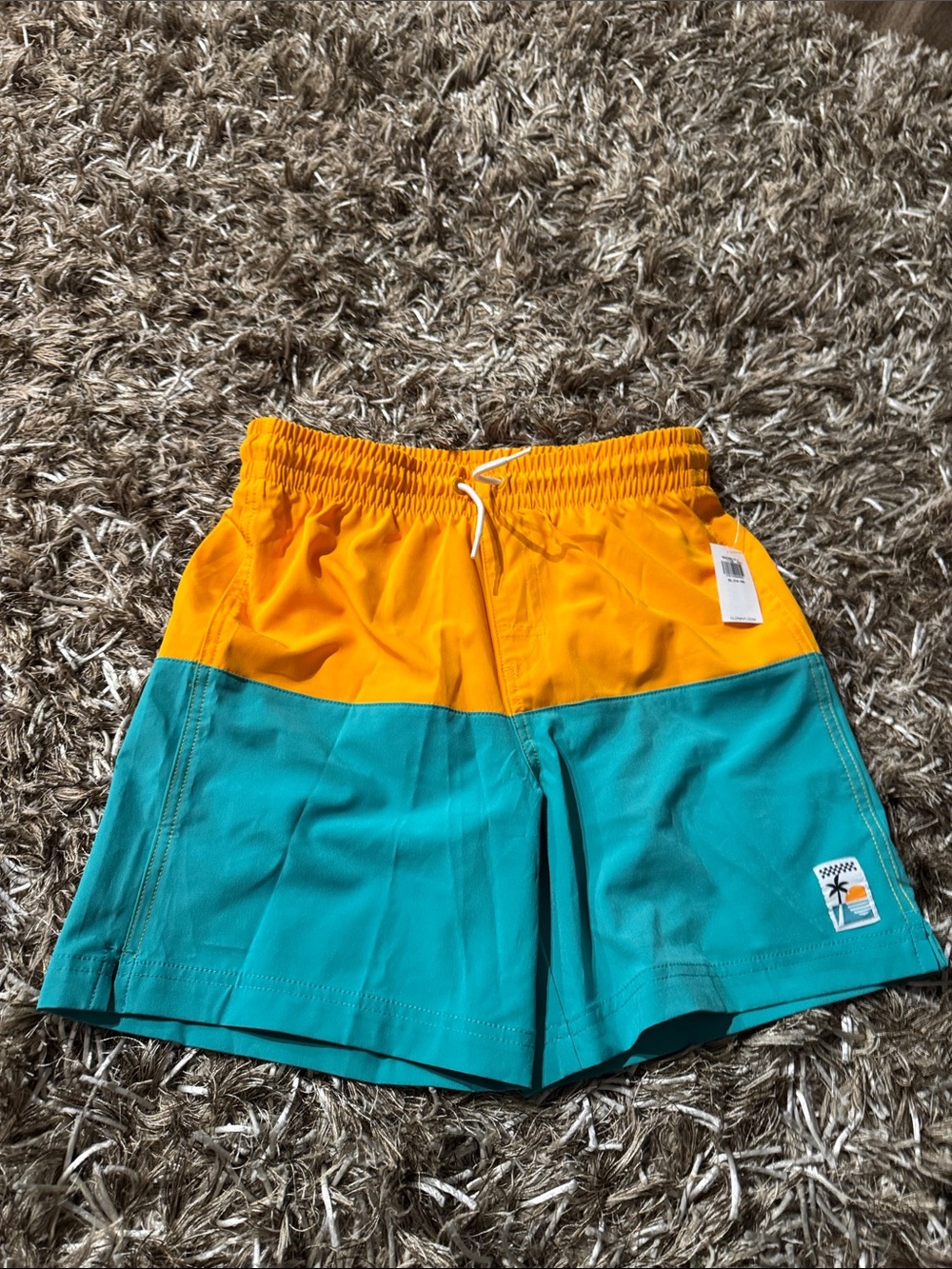Old Navy Boys Teal and Yellow Colorblock Swim Trunks NWT